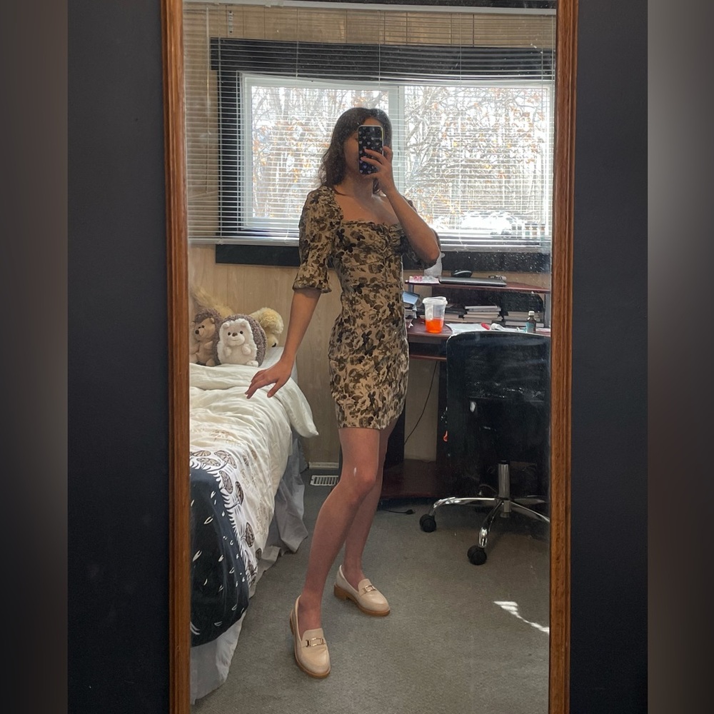 STR brown roses printed mini dress